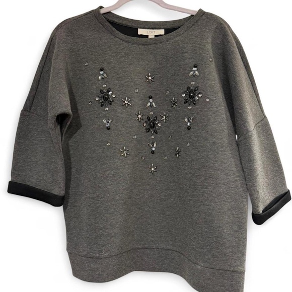 LOFT Sweaters - LOFT grey sweater with black and white floral beading